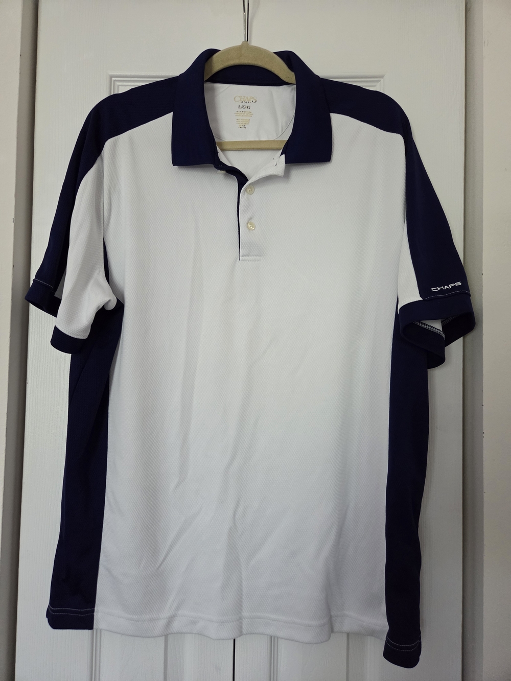 Chaps Golf Men's White and Navy Short-Sleeve Polo